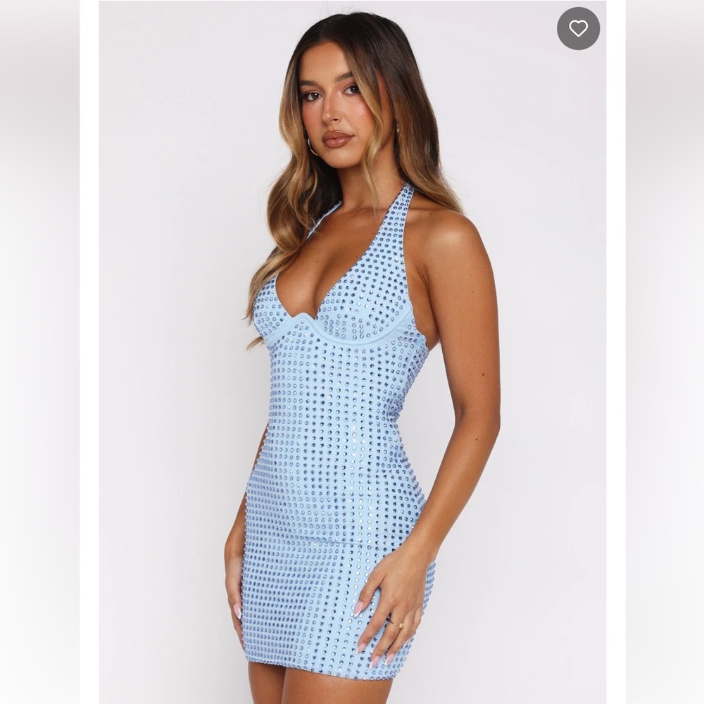 White Fox Full Of Love Embellished Mini Dress Baby Blue - Picture 3 of 9